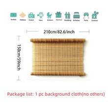 2D Flat Banner, 1pc Natural Bamboo Roller Shutter Photography Background Fabric, Designed With Simple Wooden Flooring And Brick Wall Elements, Combining Decoration And Functionality, Suitable For Photography, Home Decoration - Yellow - View 4