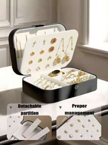 1pc Portable Travel Jewelry Storage Box, Waterproof PU Jewelry Organizer Box, Large Capacity Jewelry Display Case For Earrings, Necklaces, Rings, Watches, Bracelets, Lipsticks, Suitable For Travel, Holiday, Beach, Gift For Couple, Wife, Girlfriend, Mother, Birthday, Valentine's Day, Christmas For Women Storage Organizer Travel Essentials Back To School Dormitory Storage