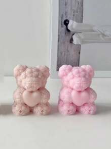 1 Stück Süß Herz-Bär & Rosen-Bär Serie Wachsform, handgefertigte Dekoration Geschenke zum Valentinstag, geeignet für DIY Gips, Harz, Kerzenherstellung Silikonformen