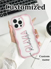 Bedruckbares Name & Foto Buttercreme Wellen Rand Glänzende Stoßfeste Handyhülle, Kompatibel mit iPhone 16/11/16pro/16plus/16promax/16e/15Promax/13/14/12/XS/XR/7G/8P, Galaxy 11/12Pro/12/12X/13Pro/14Pro/15Pro/, Redmi 10/9/Note9/12c/Note11pro/Note8Pro
