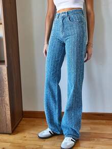 BIANCO LUCCI Women's Casual High Waist Denim Washed Jeans, Work Women Clothes - Blue - View 5