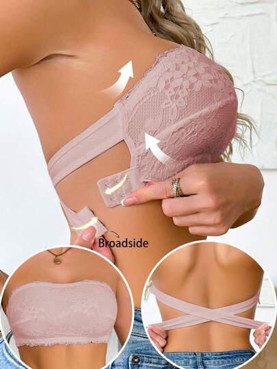 Women's Fashion Backless Lace Panel Strapless Tube Top Camisole