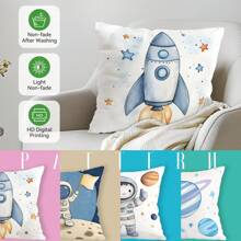 4-teiliges Set Kopfkissenbezug mit Cartoon Weltraum Motiv, einseitig Muster