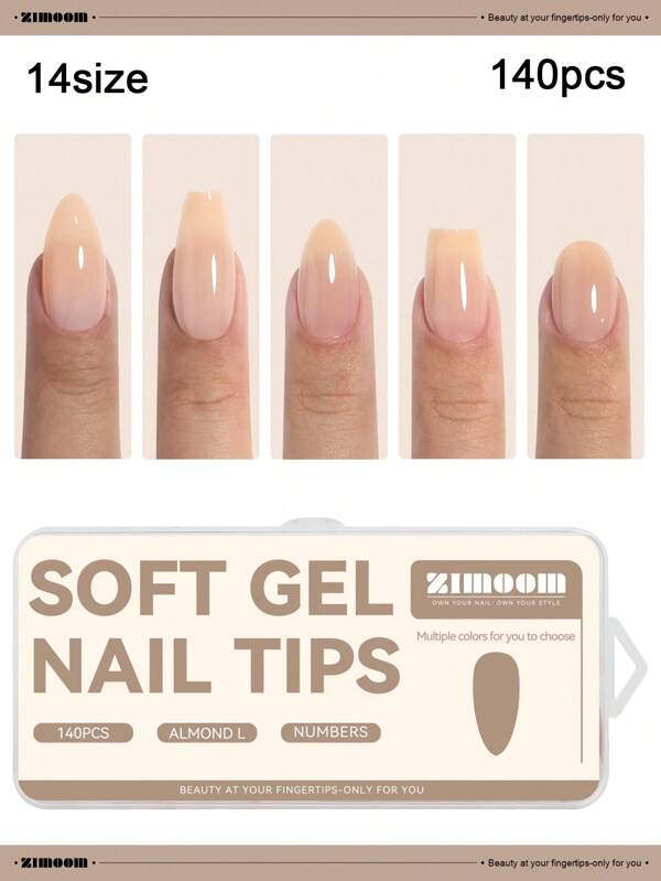 ZIMOOM ZIMOOM Pre-Colored& Building Press On Nails, Jelly Nude Soft Gel Nail Tips, 5 Colors/Set 140PCS Nude Full Cover Almond Coffin Round Acrylic Press On Nail Fake Nails Supplies, Can Use With Building Nail Gel And Top Coat,For DIY Daily Manicure/Holiday & Girls Gift
