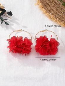 2pcs/Set Bohemian Style Red Floral Fabric Earrings, Suitable For Women's Parties And Holiday Gifts - Red - View 5