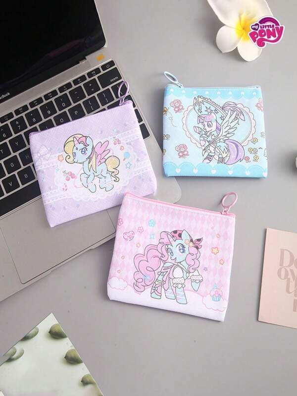 MY LITTLE PONY 1 pieza Cartera mini linda de My Little Pony de dibujos animados, con diseños de Twilight Sparkle, Fluttershy, Pinkie Pie, de material PU de una sola capa, accesorios de personajes de anime, se puede dar como regalo a amigos y familiares