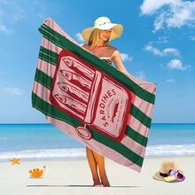 1 pièce Serviette de plage à séchage rapide en forme de sardine - Douce, absorbante, légère, avec un design amusant de boîte de conserve de sardine. Parfaite pour la natation, le surf, le camping et les accessoires de voyage. - Rose bonbon - Voir 2