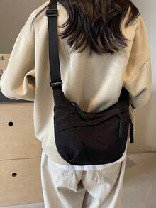 1 件 Peach Tree 时尚简约纯色新月斜挎包，大容量，可调节肩带，多个口袋，复古，日常，购物，轻便，水洗皱尼龙