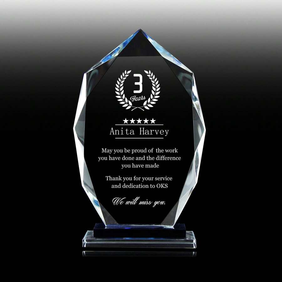 1件个性化员工退休感谢奖、奖章、毕业奖、水晶奖、奖品、刻字奖杯、奖牌、员工奖、家具美学