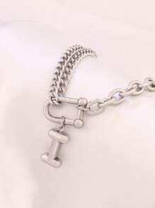 1 pièce Bracelet à pendentif lettre en acier inoxydable de A à Z pour femmes, lettre initiale U forme de fermoir en or punk, chaîne de charmes bracelets bijoux