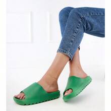 Women's Versatile Green Rubber Platform Slides - Green - View 3
