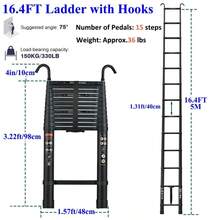 Vandise 3.2-6.2m Heavy Duty Aluminum Telescoping Ladder 150kg/330lb Max Load Capacity - Detachable Anti-Slip Hooks & Rubber Feet - Portable Extension Attic Loft Roof Ladder For Home Warehouse Industrial Use - Adjustable Folding Telescopic Stair Ladder With Locking System - ANSI Certified Durable Construction Ladder For Painting Cleaning Maintenance - Black - View 9