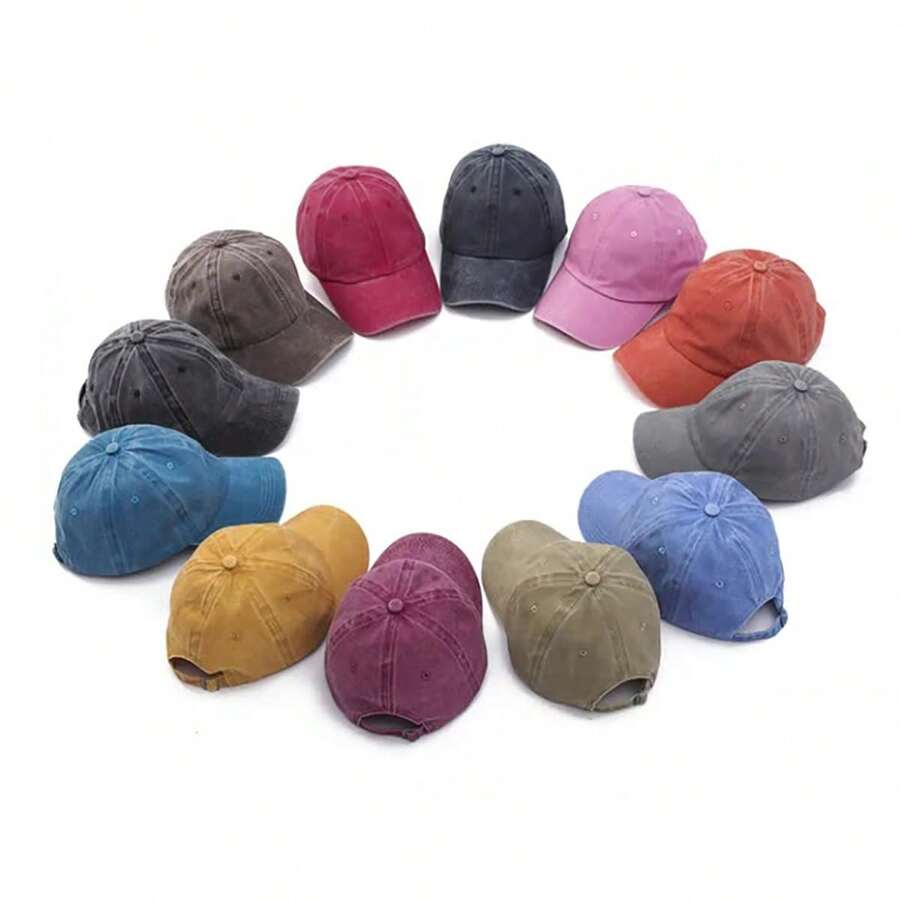 1 Stück Damen Gewaschenene einfarbige retro personalisierte Baseballkappe - Verschiedenfarbig - Übersicht 1