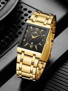 VA VA VOOM 1 Stück Herrenuhr, modisches quadratisches Zifferblatt, Edelstahlarmband 41mm, Luxus Business Stil Herrengeschenk, Uhr mit Original Quarzwerk, Gold & Roségold & Schwarz, Outdoor Sport Arbeits Uhr