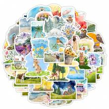 50 件水彩春日贴纸乙烯基美学贴纸适用于剪贴簿、日记、笔记本电脑、保险杠、滑板、水瓶、电脑、手机、卡通、安全帽、汽车贴纸和贴花 - 彩色 - 查看 1