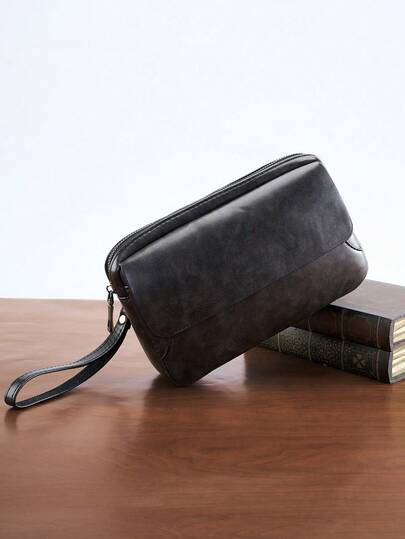 HOVI'S 极简复古手提包，时尚商务休闲便携大容量多功能腕包手拿包手机包，男士设计师手提包