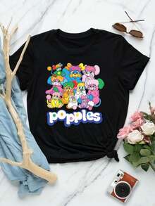 Camiseta retro de dibujos animados de Popples para mujer (Animal0110) - Negro - Ver 1