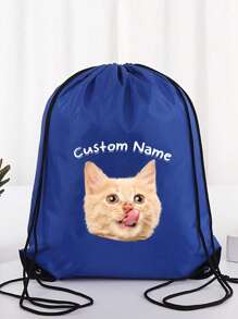 Customizable Pet Name And Photo Polyester Drawstring Bags, Personalized Logo/Text, Durable Multi-Purpose Backpacks For Weddings, Showers, Birthdays, Graduations, Holidays & More, Event Giveaway Bags | Bold Visual Appeal | Lightweight Backpack