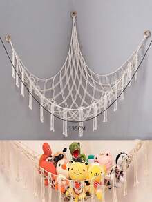 1Pc Homecoming Season Large Plush Toy Net Or Hammock, 55 Inch Toy Hammock, Macaron Plush Storage Corner Hanging Net Rack, Mesh Hammock With Hooks, Bedroom, Living Room Plush Storage Rack, Cotton And Linen Woven Plush Net, Plush Storage Bag, Large Plush Net - Multicolor - View 15