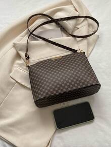 Vintage Contrast Color Stitching Decor Oblique Crossbody Bucket Handbag - Coffee - View 4