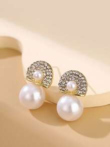 5Pcs/Set Fashionable Faux Pearl Stud Earrings, Versatile Minimalist Design Suitable For Women Everyday And Festival Wear