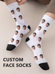1 Pair Of Customized Face Children's Mid Tube Socks, Put Any Face On Socks,Boy And Girl, Personalized Socks For With Photos, Interesting Customized Picture Pairs With Medium To Long Socks, Suitable For Valentine's Day, Birthdays, Gift Giving