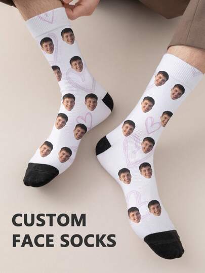 1 Pair Of Customized Face Children's Mid Tube Socks, Put Any Face On Socks,Boy And Girl, Personalized Socks For With Photos, Interesting Customized Picture Pairs With Medium To Long Socks, Suitable For Valentine's Day, Birthdays, Gift Giving