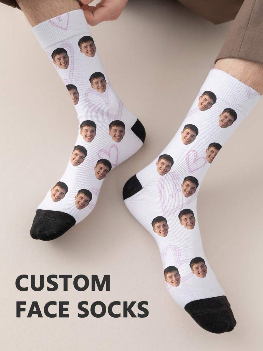 1 Pair Of Customized Face Children's Mid Tube Socks, Put Any Face On Socks,Boy And Girl, Personalized Socks For With Photos, Interesting Customized Picture Pairs With Medium To Long Socks, Suitable For Valentine's Day, Birthdays, Gift Giving