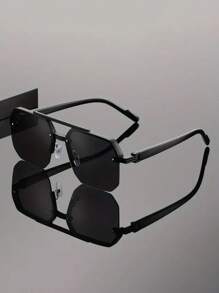 1 Pair Men's Square Double Bridge Aviator Sunglasses, High-Quality Metal Frame Design, Cool & Fashionable, Suitable For Daily, Vacation And Travel Use