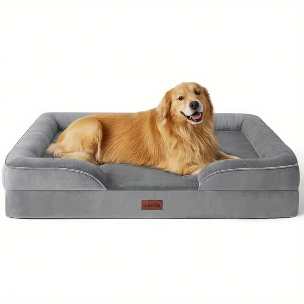 1pc Extra Large Supportive Foam Dog Sofa Bed, Removable Washable Cover, Soft Lining, Nonskid Bottom, Grey, 3 Sizes