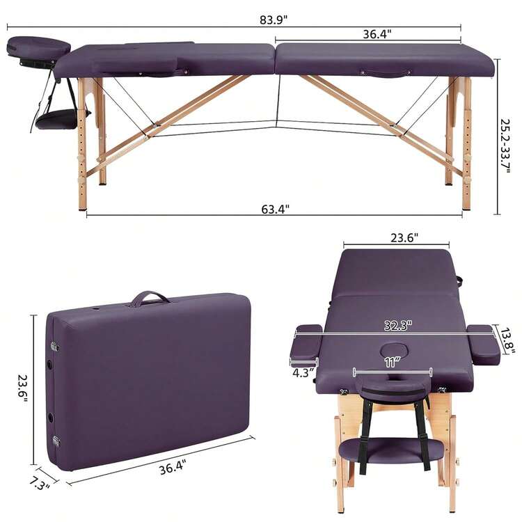 Massage Table Portable Lash Beds Spa Bed Massage Couch Foldable Spa Tables Adjustable 2 Fold With Non-Woven Bag 24 Inch, Black - 薰衣草 - 查看 5