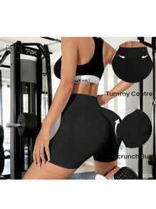 Pantalones cortos de yoga deportiva para mujeres, elásticos con modelaje adelgazante | Shorts veraniegos sin costura, color sólido, diseño ergonómico para realzar glúteos y ajustar cintura