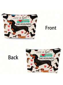 励志名言动物设计（大象、熊猫、腊肠犬）可折叠化妆包、宽敞的拉链袋、方便的旅行配件收纳袋、多功能零钱包、铅笔盒、洗漱包、送给妈妈给女儿/儿子的完美礼物，适合度假、商务、健身房和户外使用旅行必需品假期暑假返校学校用品袋用于学校洗漱包旅行 - 棕色 - 查看 3