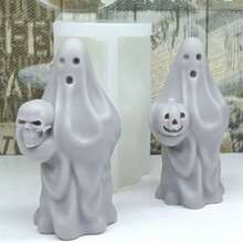 1pc Hold Skull Ghost Scented Candle Mold Diy Take Pumpkin Ghost Silicone Mold For Halloween Atmosphere Decoration - A-White - View 1