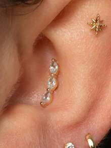 1 件 925 纯银榄尖形八角星心形平背软骨耳轮穿孔首饰适合女士日常佩戴婚礼派对订婚周年纪念情人节 - 金色 - 查看 5