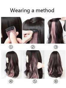 Long Curly Hair Color Hair Piece Hair Extensions Clip In Highlight Rainbow Hair Streak Pink Synthetic Hair Strands On Clips - Multicolor - View 3