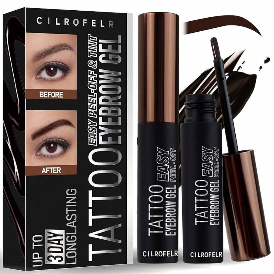Cilrofelr Tattoo Peel Off Eyebrow Gel Tint, Semi Permanent Tattoo Brow Peel Off Tint Gel, Last Up To 3 Days, Waterproof, Transfer-Proof, Fuller & Defined Looking Brows, Dark Brown (2 Pack) - Dark Brown - View 1