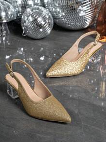 Women's Pointed Toe Crystal Heel Mary Jane Hollow-Out High Heel Pumps, Suitable For Outings, Parties, Weddings And Other Occasions