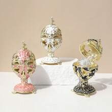 SIQIZHOU 1pc Russian Easter Egg Decorated With Metal & Rhinestone, Jewelry Box, Home Decor, Swan Egg Ornament, Jewelry Box, Ring Box, Earring Box - Multicolor - View 12