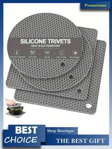 4 قطع مجموعة المثبت السيليكوني - عازلات حرارية لا تنزلق، وسطايات مقاومة للحرارة للطاولة، عازل للميكروويف والأواني الساخنة والأطباق وحصيرة عازلة للمطبخ، وسادة سيليكونية مقاومة للحرارة دائرية ذات تصميم بسيط