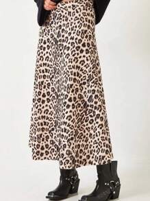 Gonna a ruota midi lunga con stampa leopardata per donna
