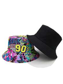Cappello a secchio vintage con stampa graffiti anni '80-'90, cappello unisex da streetwear, hip hop, musica, adatto per feste