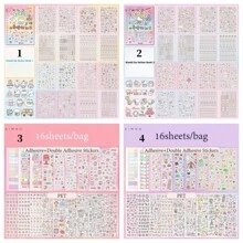 16 hojas de pegatinas, libro de pegatinas de nariz de , papel decorativo de collage hecho a mano, apto para varias escenas, estuche de teléfono móvil, pegatinas para tazas de agua, decoración de diario y álbum, accesorios, suministros escolares, de vuelta a la escuela