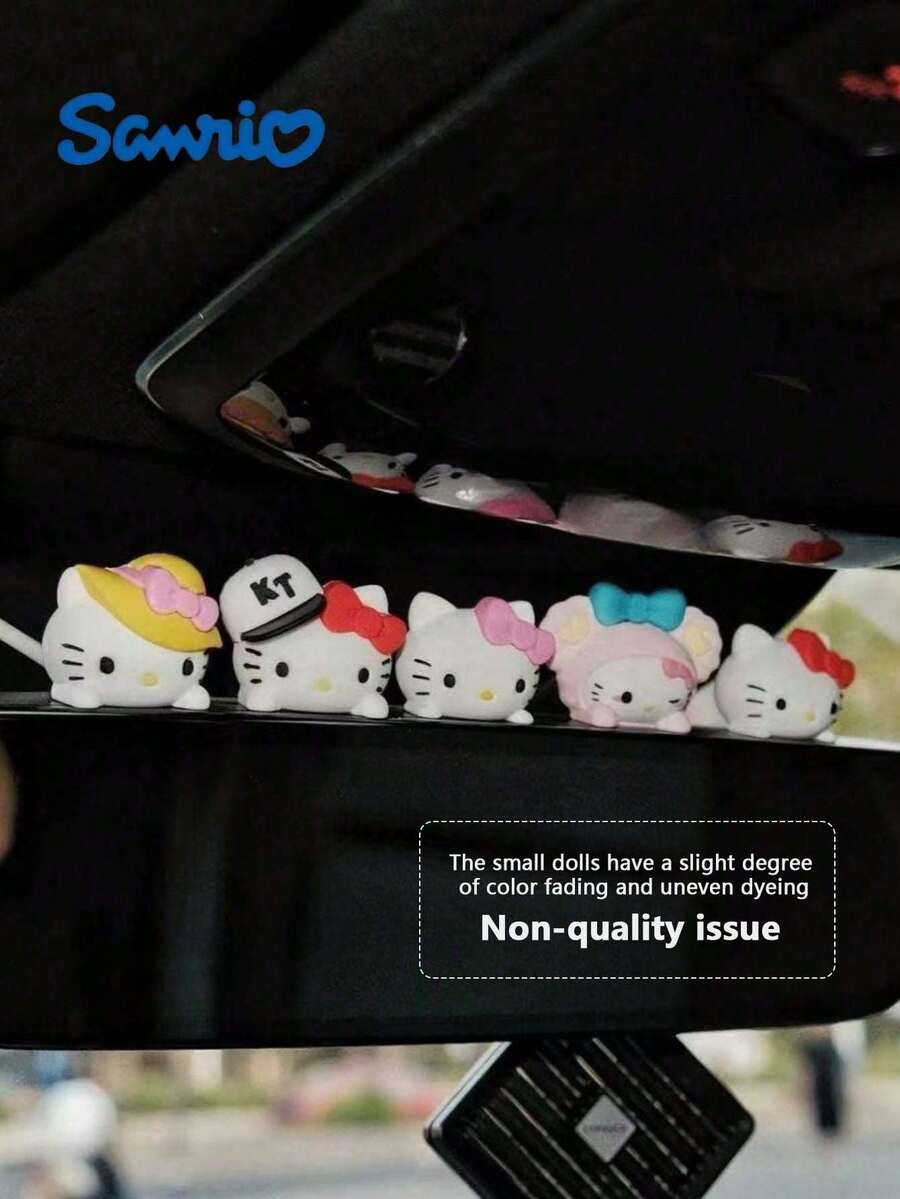 Sanrio Set de 5 accesorios de coche Hello Kitty para el salpicadero y el espejo retrovisor - Accesorios de interior de coche de PVC lindos con colores brillantes y diseño único, el regalo perfecto para familiares y amigos, figuras decorativas de muñecas de dibujos animados en 3D para la taza, perfecto para expresar creatividad