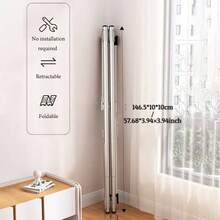 Stainless Steel Folding Drying Rack, 199.9cm Collapsible Laundry Line With 20 Hooks, Freestanding Metal Clothes Hanger For Indoor/Outdoor Use, Space-Saving Telescopic Design, Ideal For Balcony & Patio, Clothes Drying Rack - Bạc - Xem 2