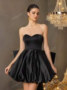 Balloon-Hem Evening Gown With Dramatic Waist Bow Detail – Elegant Formal Bridal Shower Dress For Red Carpet Galas, Black-Tie Wedding Receptions, Luxury Charity Balls, Bride