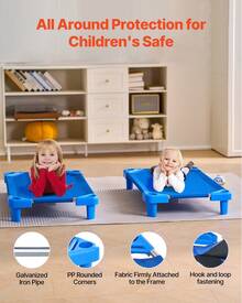 Stackable Kiddie Cot, Pack Of 6,  Portable Toddler Nap Cots, Standard Size 42" L X 23" W Daycare Cots For Kids, Preschool Classroom Daycare Beds For Sleeping, Resting, Naptime, Blue - 42" L X 23" W Pack Of 6 - View 3
