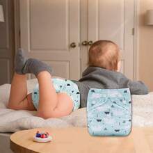 1pc Printed Polar Bear Pattern Reusable Cloth Diaper, Soft Thermal Lined, Breathable Baby Training Pants