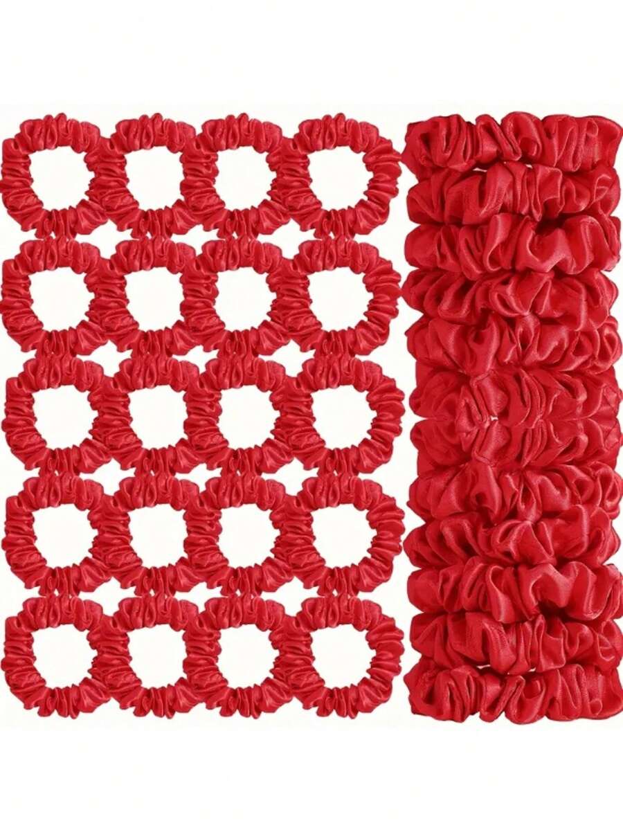 20 chiếc/gói Dây chun buộc tóc nhỏ màu đỏ, chất liệu lụa satin, dây buộc tóc co giãn kiểu Pháp, thích hợp cho mùa hè, đi biển, kỳ nghỉ và các dịp khác, có thể dùng làm dây chun buộc tóc, phụ kiện tóc, dây buộc tóc, v.v.