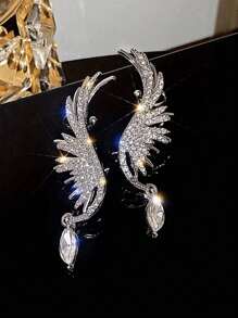 1 Pair Glittery Rhinestone Zinc Alloy Wing Earrings, Fairy Style Party Earrings, Elegant Gift For Women